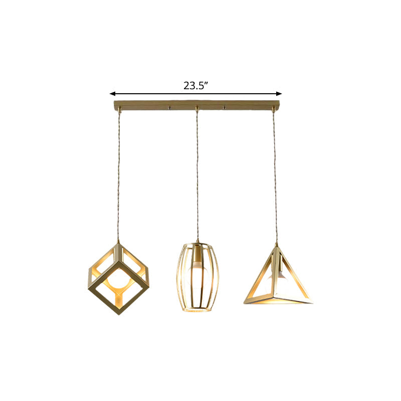 Golden Metal Farmhouse Hanging Lamp With 3 Lights For Living Room