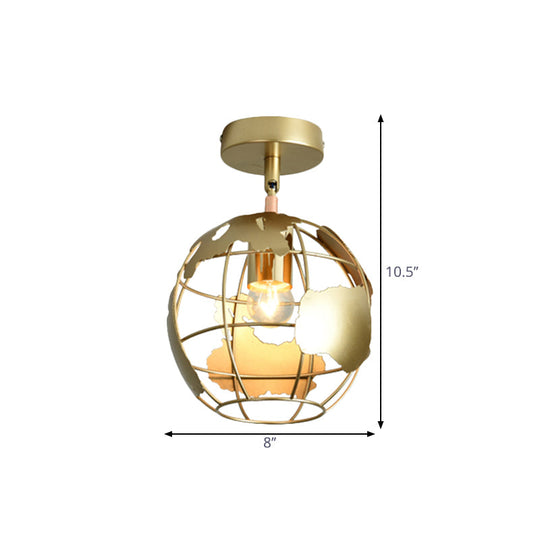 Stylish Metal Semi-Mount Ceiling Fixture With Brass Finish - 1 Bulb Bedroom Lighting In