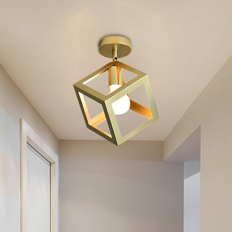 Stylish Metal Semi - Mount Ceiling Fixture With Brass Finish - 1 Bulb Bedroom Lighting In
