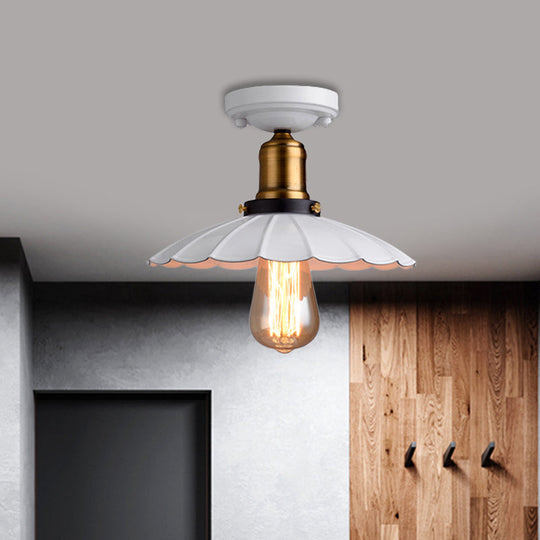 Retro Scalloped Edge Ceiling Light Fixture - Stylish 1 - Bulb Semi Flush In Metallic Black/White