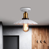 Retro Scalloped Edge Ceiling Light Fixture - Stylish 1-Bulb Semi Flush In Metallic Black/White For