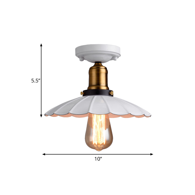 Retro Scalloped Edge Ceiling Light Fixture - Stylish 1 - Bulb Semi Flush In Metallic Black/White