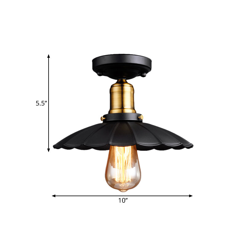Retro Scalloped Edge Ceiling Light Fixture - Stylish 1 - Bulb Semi Flush In Metallic Black/White