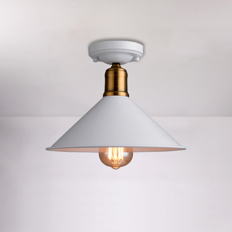 Conic Semi-Flush Mount Vintage Light - Stylish Black/White Metallic Ceiling Lighting