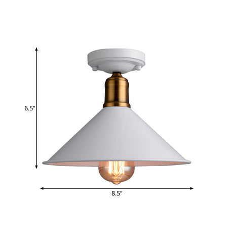 Conic Semi-Flush Mount Vintage Light - Stylish Black/White Metallic Ceiling Lighting