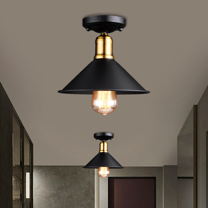 Conic Semi-Flush Mount Vintage Light - Stylish Black/White Metallic Ceiling Lighting Black