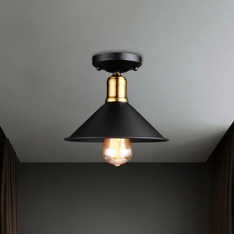Conic Semi-Flush Mount Vintage Light - Stylish Black/White Metallic Ceiling Lighting