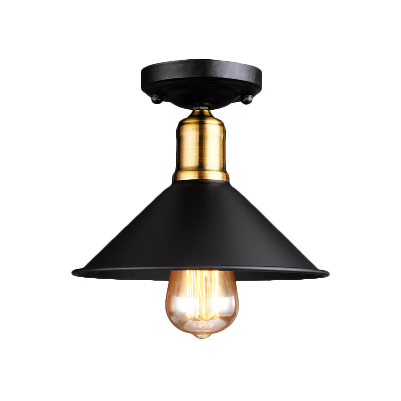 Conic Semi-Flush Mount Vintage Light - Stylish Black/White Metallic Ceiling Lighting