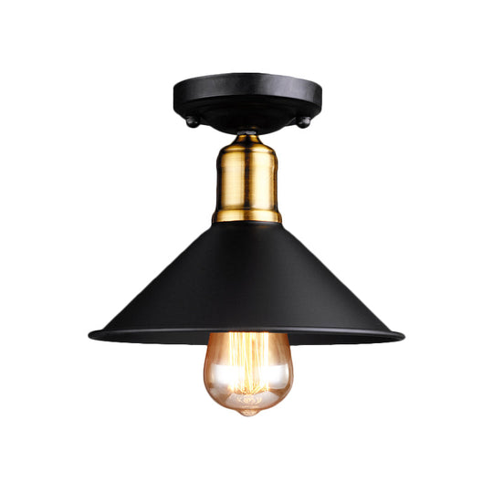 Conic Semi-Flush Mount Vintage Light - Stylish Black/White Metallic Ceiling Lighting
