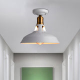 Retro Barn Ceiling Mounted Light 1-Light Semi Flush Fixture In Black/White - Stylish Metal Design