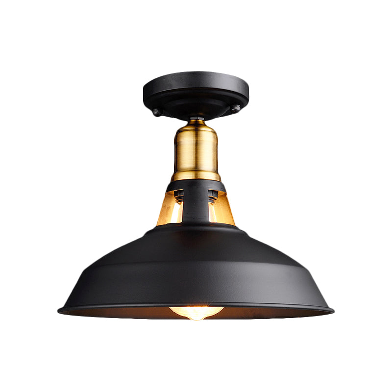 Retro Barn Ceiling Mounted Light 1-Light Semi Flush Fixture In Black/White - Stylish Metal Design