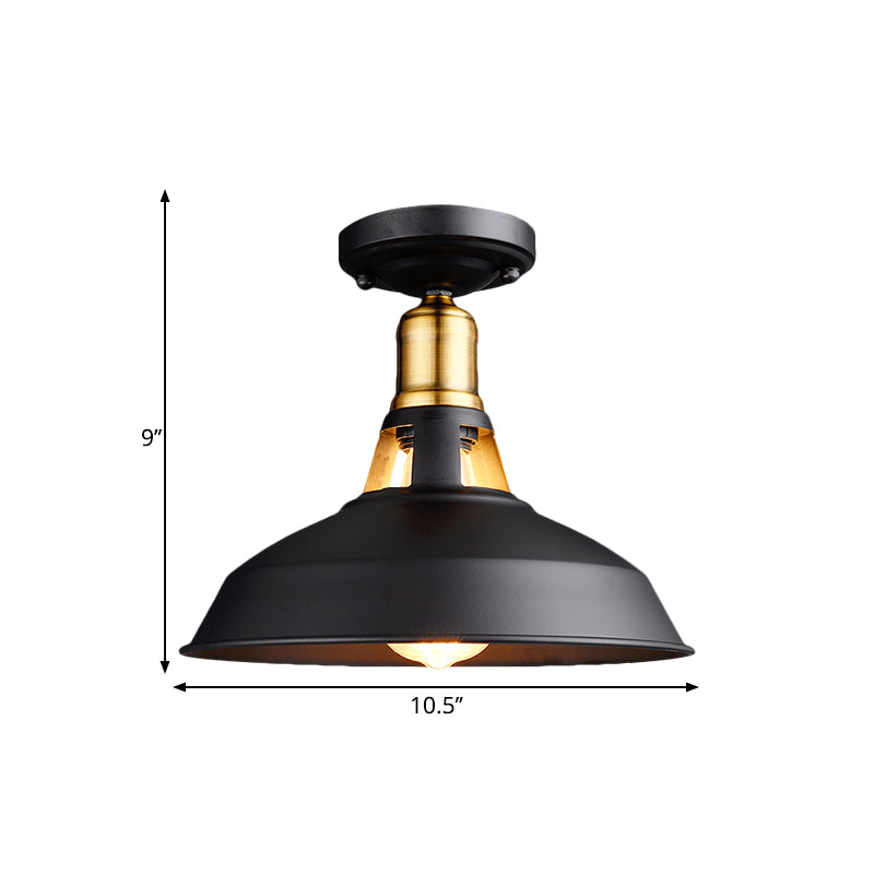 Retro Barn Ceiling Mounted Light 1-Light Semi Flush Fixture In Black/White - Stylish Metal Design