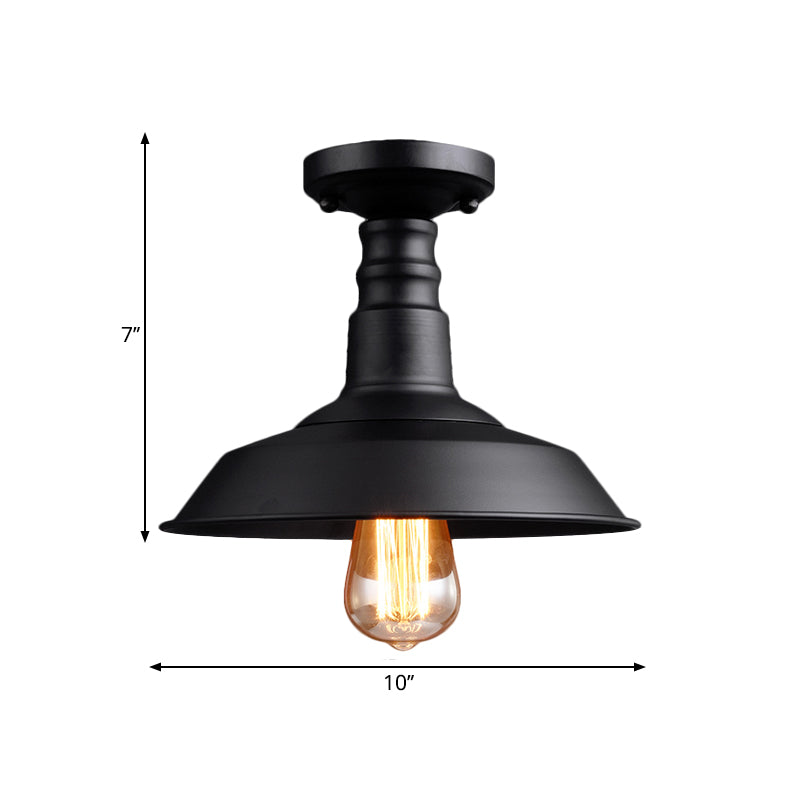 Vintage Style Metal Ceiling Mounted Light - Barn Shade Design 1 Head Foyer Semi - Flush Black/White