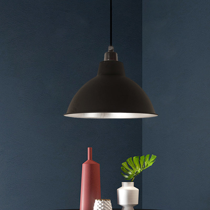 Retro Metallic Hanging Lamp - Stylish 1 Bulb Black/White Ceiling Fixture For Bowl Coffee Shop