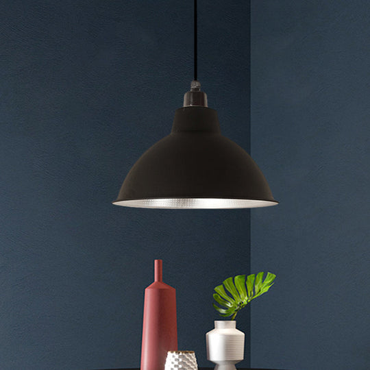 Retro Metallic Hanging Lamp - Stylish 1 Bulb Black/White Ceiling Fixture For Bowl Coffee Shop