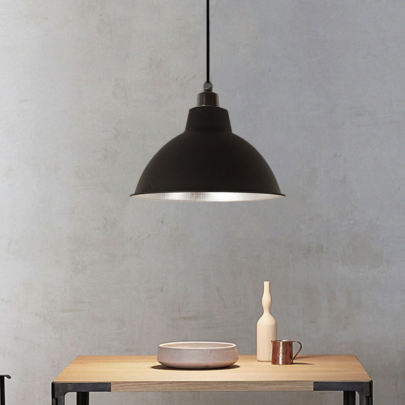 Retro Metallic Hanging Lamp - Stylish 1 Bulb Black/White Ceiling Fixture For Bowl Coffee Shop