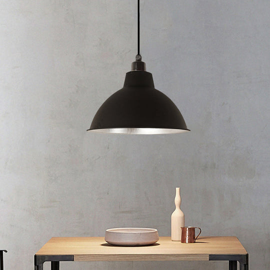Retro Metallic Hanging Lamp - Stylish 1 Bulb Black/White Ceiling Fixture For Bowl Coffee Shop