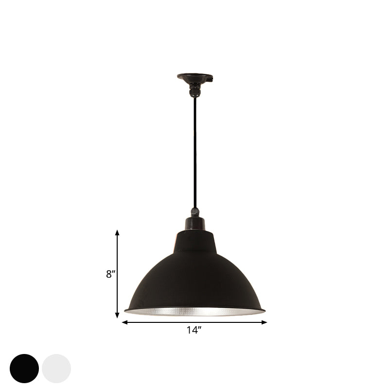 Retro Stylish Metallic Hanging Lamp - Bowl Coffee Shop Ceiling Fixture 1 Bulb Black/White 12/14/16