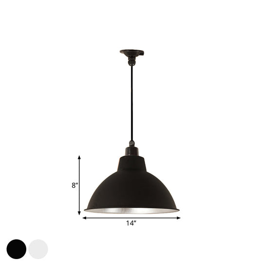 Retro Stylish Metallic Hanging Lamp - Bowl Coffee Shop Ceiling Fixture 1 Bulb Black/White 12/14/16