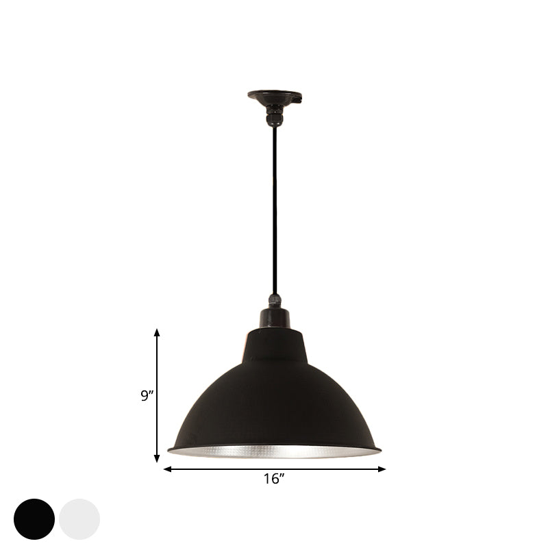 Retro Metallic Hanging Lamp - Stylish 1 Bulb Black/White Ceiling Fixture For Bowl Coffee Shop