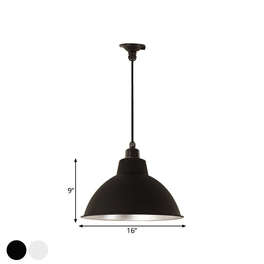 Retro Metallic Hanging Lamp - Stylish 1 Bulb Black/White Ceiling Fixture For Bowl Coffee Shop