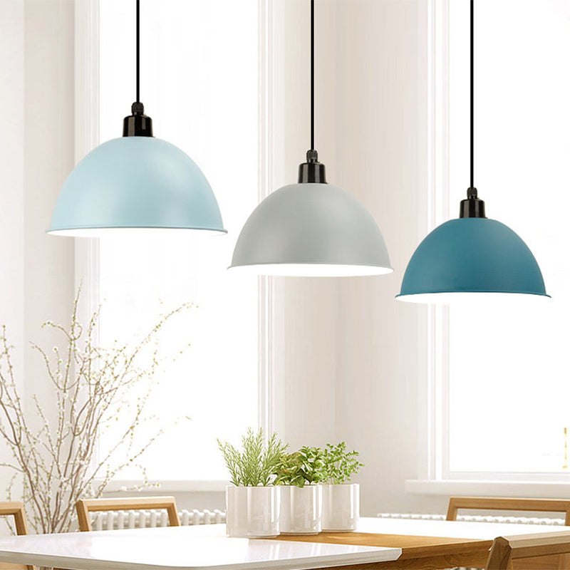Metal Black/Gray Suspension Pendant Light 1-Bulb Industrial Dome Shade For Dining Room 12’/14’ W