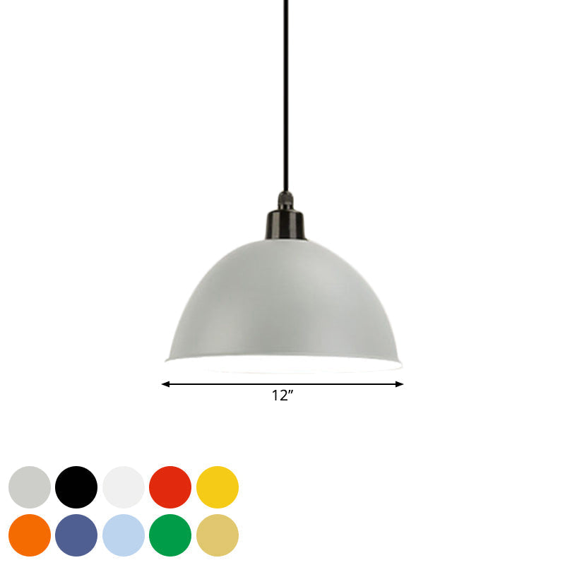 Industrial Style Metal Suspension Lamp With Dome Shade - Black/Gray 1 Bulb Pendant Light For Dining