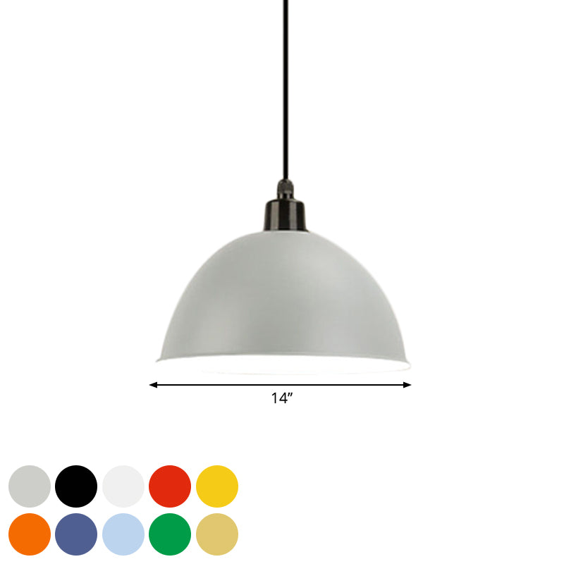 Metal Black/Gray Suspension Pendant Light 1-Bulb Industrial Dome Shade For Dining Room 12’/14’ W