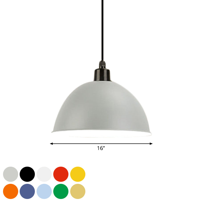 Industrial Style Metal Suspension Lamp With Dome Shade - Black/Gray 1 Bulb Pendant Light For Dining