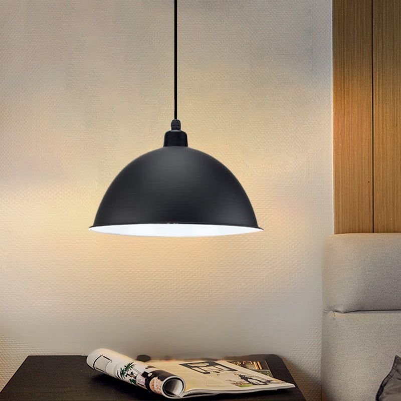 Metal Black/Gray Suspension Pendant Light 1-Bulb Industrial Dome Shade For Dining Room 12’/14’ W