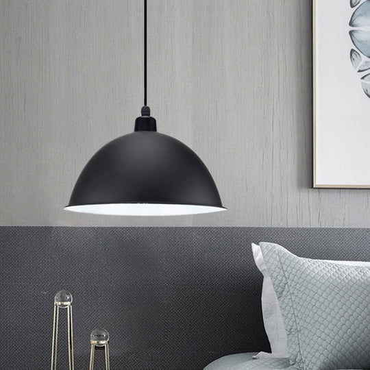 Metal Black/Gray Suspension Pendant Light 1-Bulb Industrial Dome Shade For Dining Room 12’/14’ W