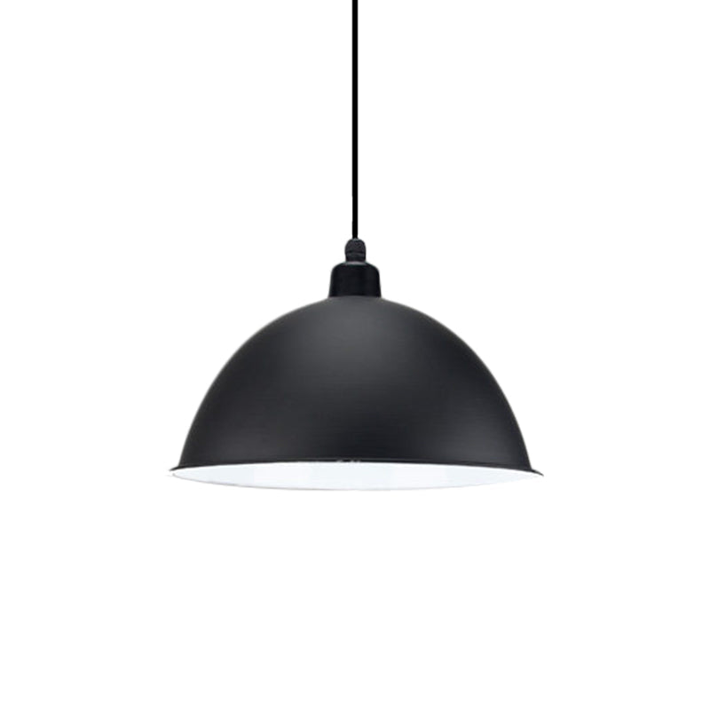 Metal Black/Gray Suspension Pendant Light 1-Bulb Industrial Dome Shade For Dining Room 12’/14’ W