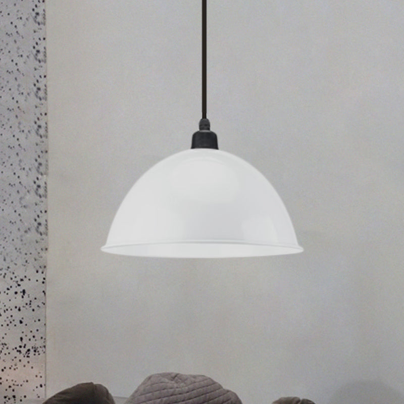 Metal Black/Gray Suspension Pendant Light 1-Bulb Industrial Dome Shade For Dining Room 12’/14’ W