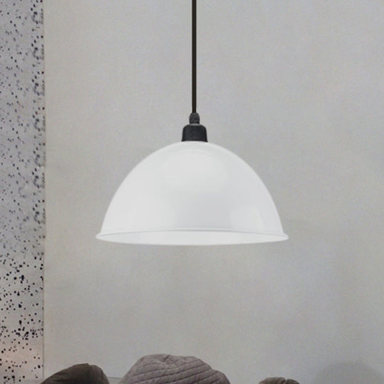 Metal Black/Gray Suspension Pendant Light 1-Bulb Industrial Dome Shade For Dining Room 12’/14’ W