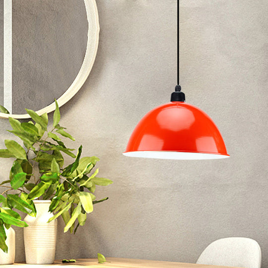 Metal Black/Gray Suspension Pendant Light 1-Bulb Industrial Dome Shade For Dining Room 12’/14’ W