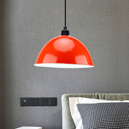 Metal Black/Gray Suspension Pendant Light 1-Bulb Industrial Dome Shade For Dining Room 12’/14’ W