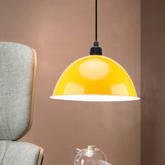 Metal Black/Gray Suspension Pendant Light 1-Bulb Industrial Dome Shade For Dining Room 12’/14’ W