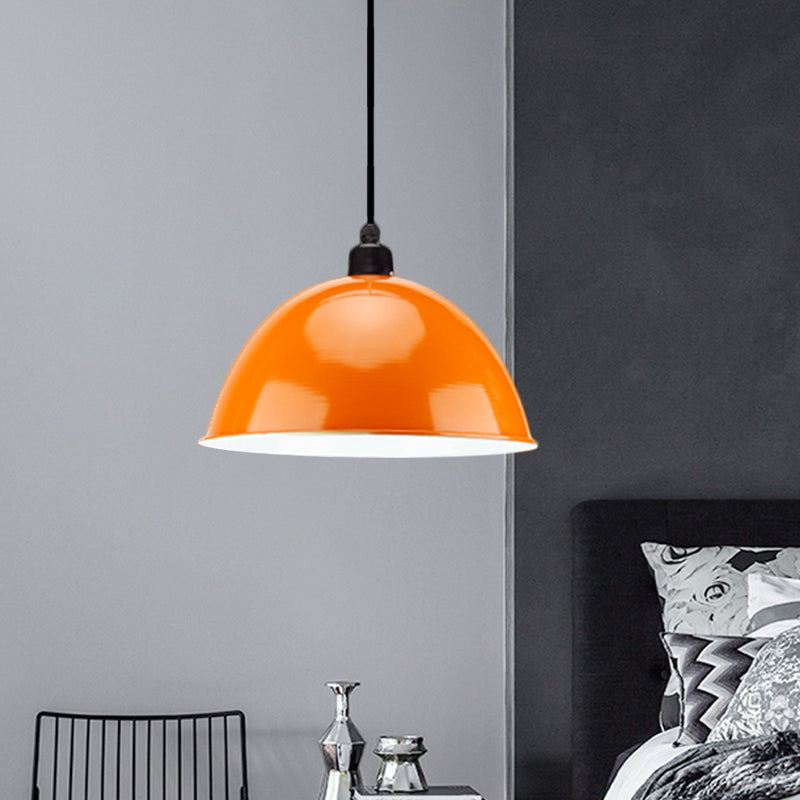 Metal Black/Gray Suspension Pendant Light 1-Bulb Industrial Dome Shade For Dining Room 12’/14’ W