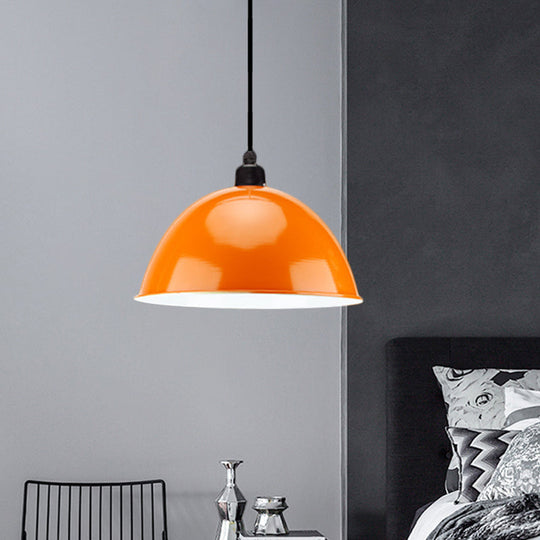 Metal Black/Gray Suspension Pendant Light 1-Bulb Industrial Dome Shade For Dining Room 12’/14’ W