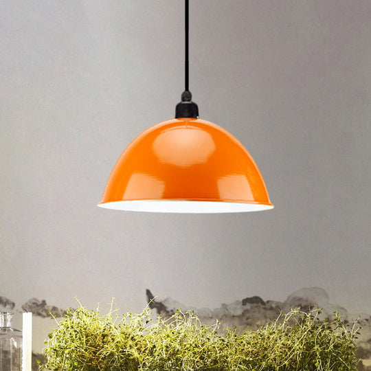 Metal Black/Gray Suspension Pendant Light 1-Bulb Industrial Dome Shade For Dining Room 12’/14’ W