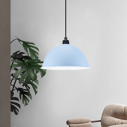 Industrial Style Metal Suspension Lamp With Dome Shade - Black/Gray 1 Bulb Pendant Light For Dining