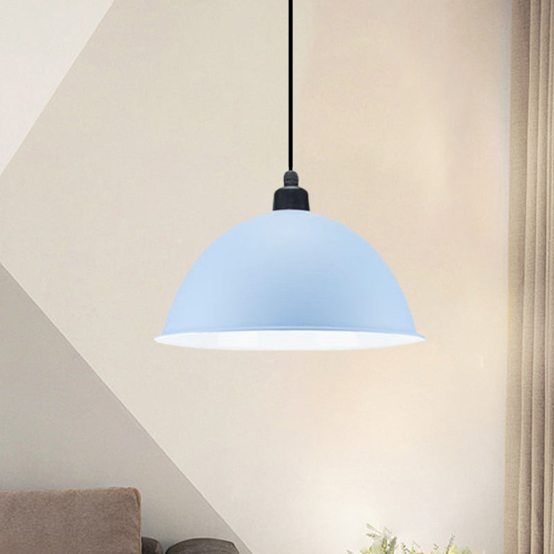 Industrial Style Metal Suspension Lamp With Dome Shade - Black/Gray 1 Bulb Pendant Light For Dining