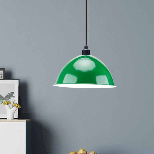 Metal Black/Gray Suspension Pendant Light 1-Bulb Industrial Dome Shade For Dining Room 12’/14’ W