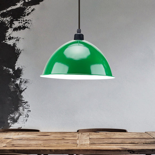 Industrial Style Metal Suspension Lamp With Dome Shade - Black/Gray 1 Bulb Pendant Light For Dining