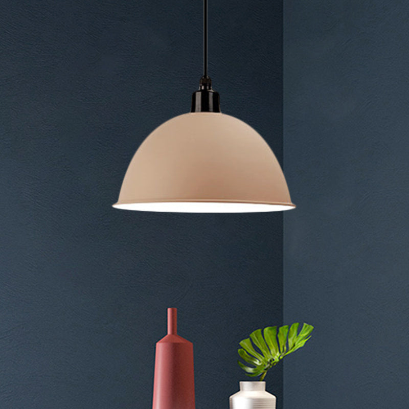 Industrial Style Metal Suspension Lamp With Dome Shade - Black/Gray 1 Bulb Pendant Light For Dining