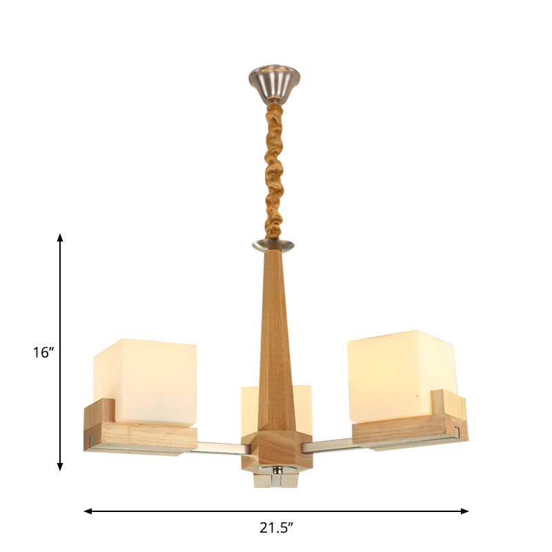 Wooden Nordic Chandelier With Glass Cube Shades - 3/5/8 Heads Ceiling Lamp For Living Room Lighting