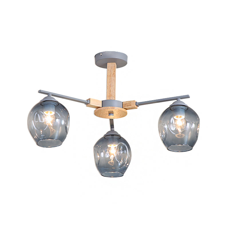 Modern Smoke Gray Glass Pendant Chandelier - 3/6 Light Modo Hanging Fixture For Living Room