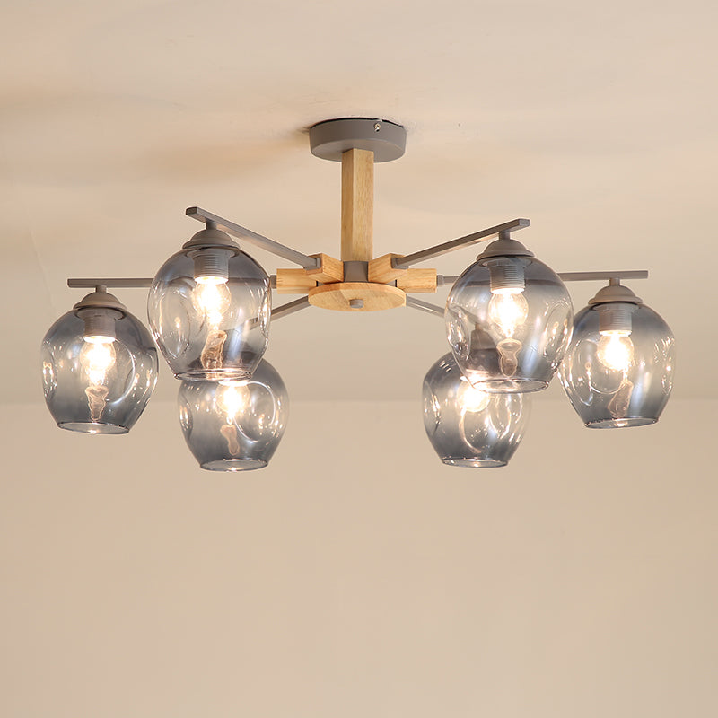 Modern Smoke Gray Glass Pendant Chandelier - 3/6 Light Modo Hanging Fixture For Living Room