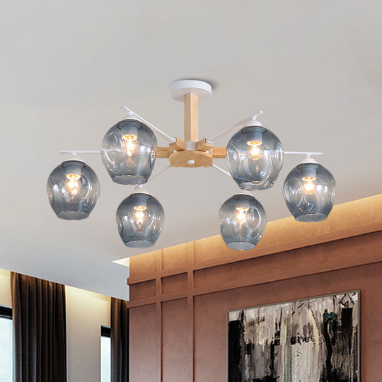 Modern Modo Pendant Chandelier - Smoke Gray Glass 3/6 Light Fixture For Living Room 6 / White
