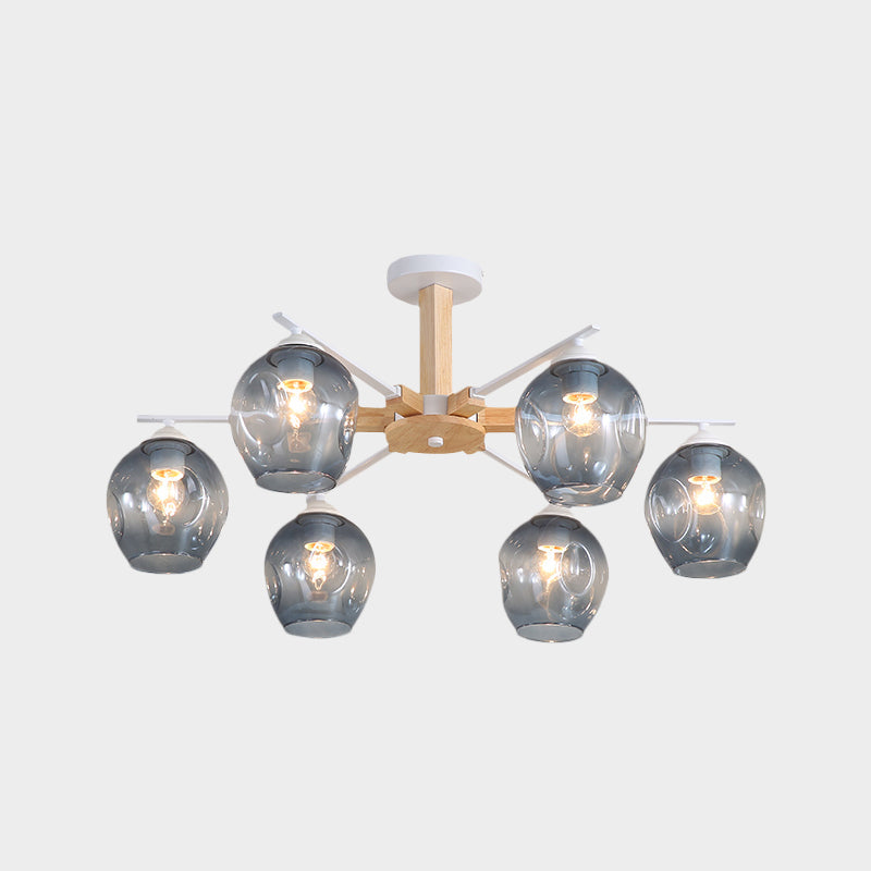 Modern Smoke Gray Glass Pendant Chandelier - 3/6 Light Modo Hanging Fixture For Living Room